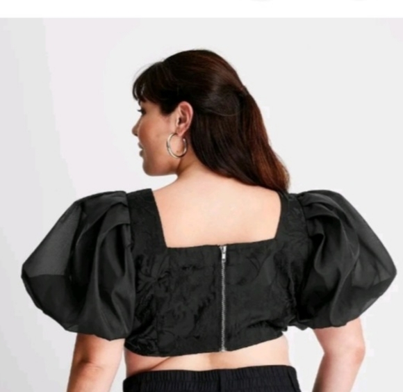 Future Collective Womens Puff Sleeved Organza Crop Blouse Size 24W/26W - Picture 2 of 10
